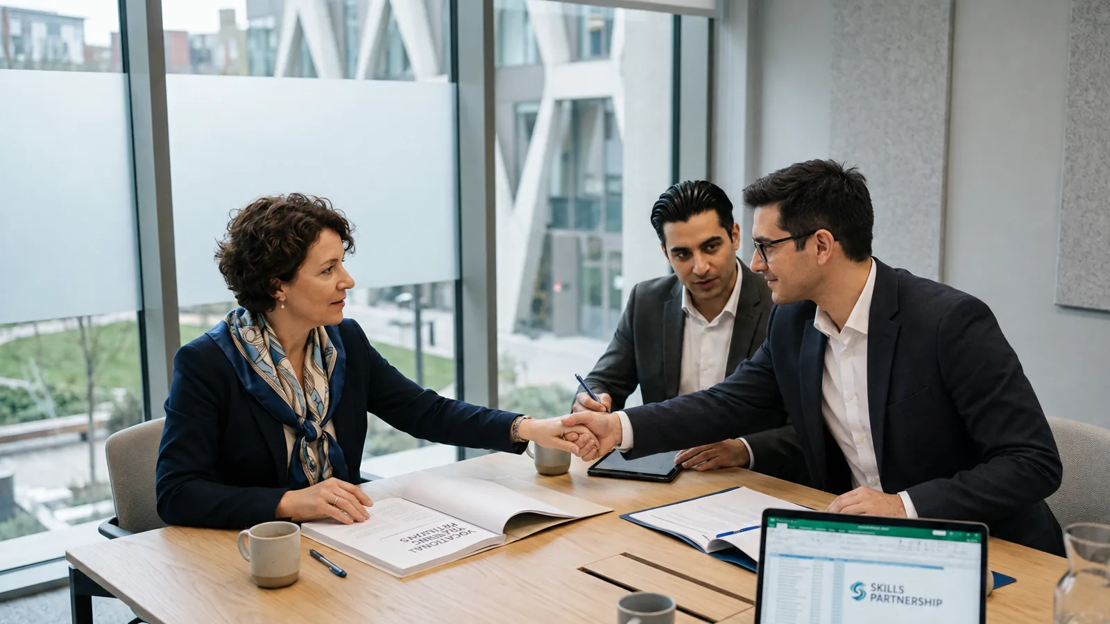 Kooperationsgespräch zwischen Bildungsträger und Jobcoach im Besprechungsraum